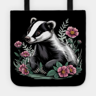 Floral Badger Vintage Woodland Wildlife Art 4 Tote