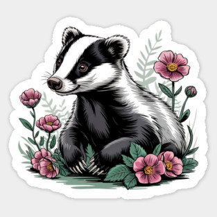 Floral Badger Vintage Woodland Wildlife Art 4 Magnet