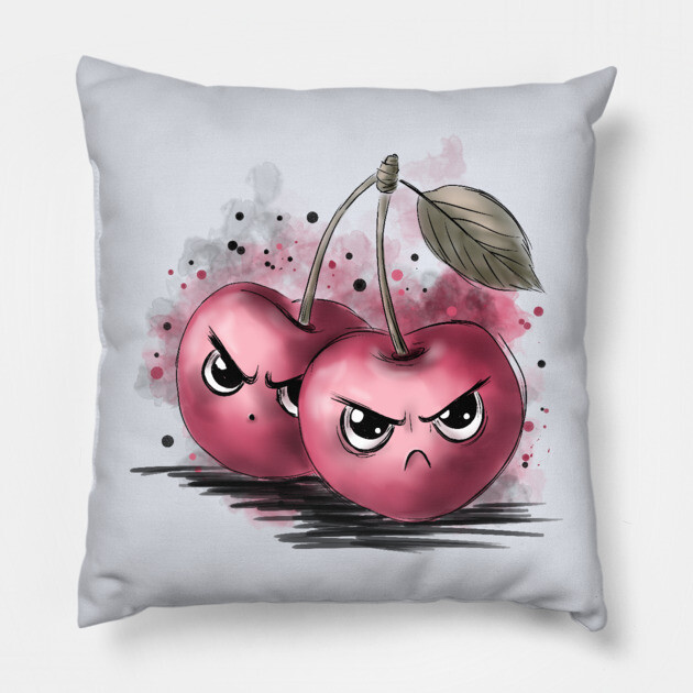 Grumpy Cherries Pillow by H. R. Sinclair
