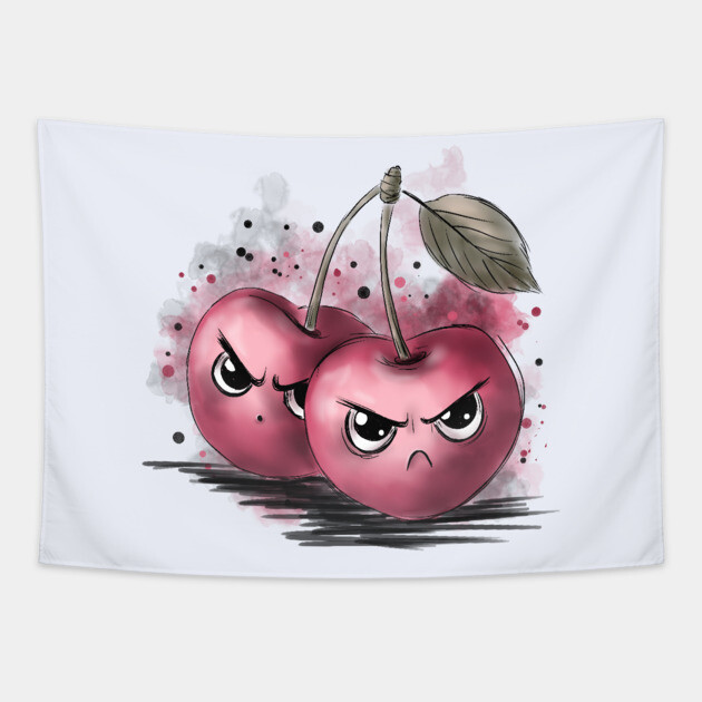 Grumpy Cherries Tapestry by H. R. Sinclair