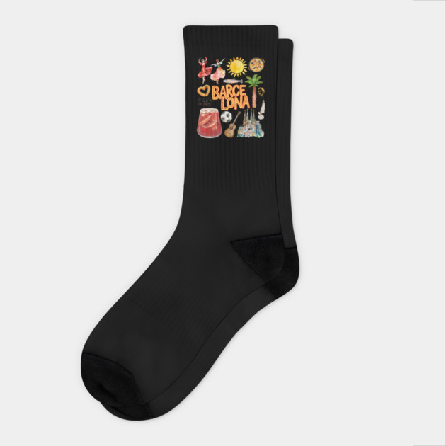 Barcelona Spain Vintage Travel Collage Art Socks by TuncGK