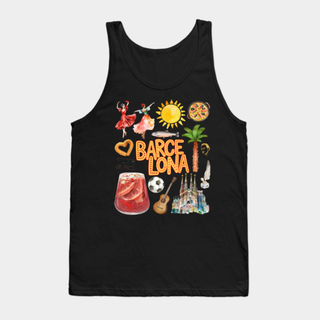 Barcelona Spain Vintage Travel Collage Art Tank Top by TuncGK