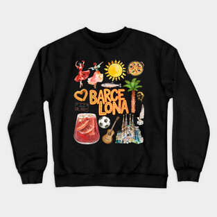 Barcelona Spain Vintage Travel Collage Art Crewneck Sweatshirt