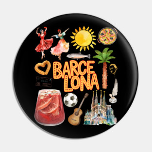 Barcelona Spain Vintage Travel Collage Art Pin
