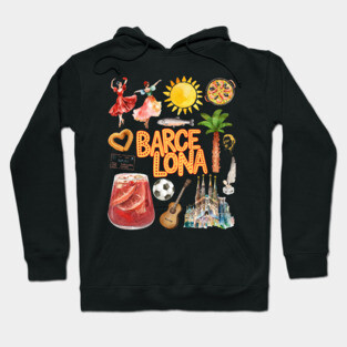 Barcelona Spain Vintage Travel Collage Art Hoodie