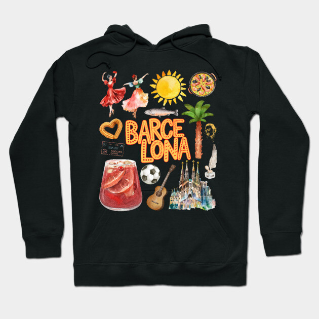 Barcelona Spain Vintage Travel Collage Art Hoodie by TuncGK