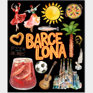 Barcelona Spain Vintage Travel Collage Art Posters and Art