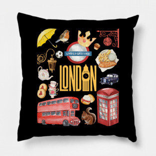 London England Classic Travel Icons Collage Pillow