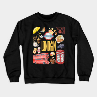 London England Classic Travel Icons Collage Crewneck Sweatshirt