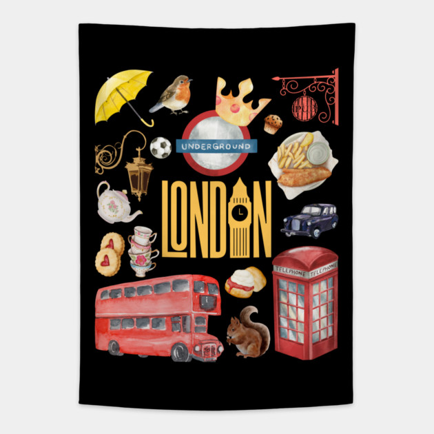 London England Classic Travel Icons Collage Tapestry by TuncGK