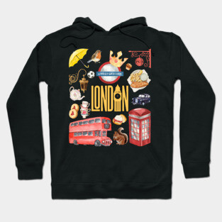 London England Classic Travel Icons Collage Hoodie