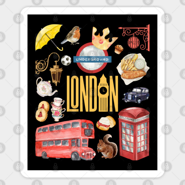 London England Classic Travel Icons Collage Sticker by TuncGK