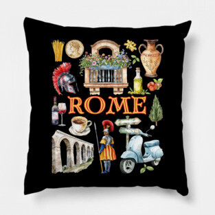 Rome Italy Vintage Travel Collage Design Pillow