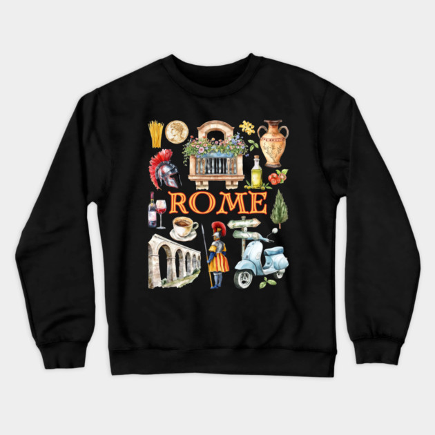 Rome Italy Vintage Travel Collage Design Crewneck Sweatshirt by TuncGK