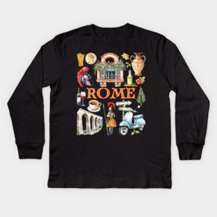 Rome Italy Vintage Travel Collage Design Kids Long Sleeve T-Shirt