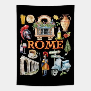 Rome Italy Vintage Travel Collage Design Tapestry