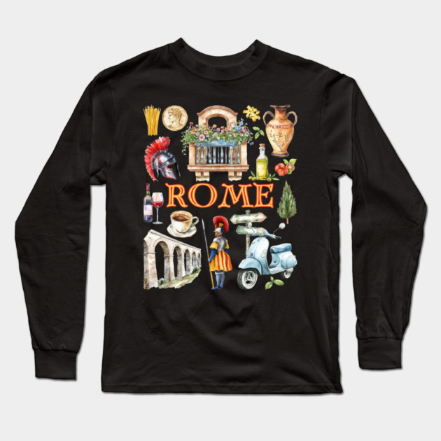 Rome Italy Vintage Travel Collage Design Long Sleeve T-Shirt by TuncGK