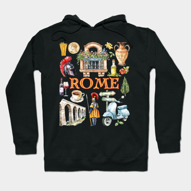 Rome Italy Vintage Travel Collage Design Hoodie by TuncGK