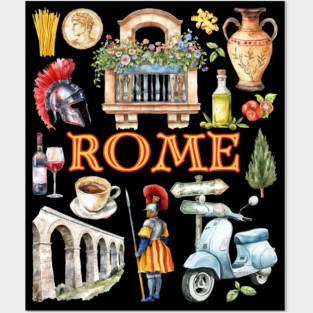 Rome Italy Vintage Travel Collage Design Posters and Art