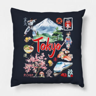 Tokyo Japan Neon and Traditional Aesthetic Collage Pillow