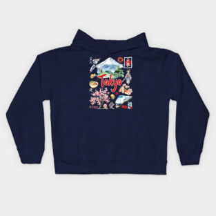 Tokyo Japan Neon and Traditional Aesthetic Collage Kids Hoodie