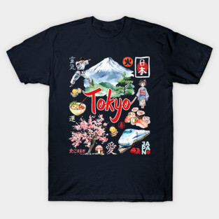 Tokyo Japan Neon and Traditional Aesthetic Collage T-Shirt