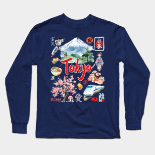 Tokyo Japan Neon and Traditional Aesthetic Collage Long Sleeve T-Shirt