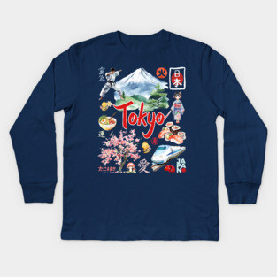 Tokyo Japan Neon and Traditional Aesthetic Collage Kids Long Sleeve T-Shirt