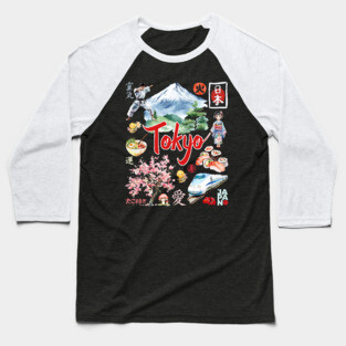 Tokyo Japan Neon and Traditional Aesthetic Collage Baseball T-Shirt