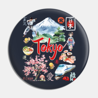 Tokyo Japan Neon and Traditional Aesthetic Collage Pin