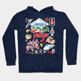 Tokyo Japan Neon and Traditional Aesthetic Collage Hoodie