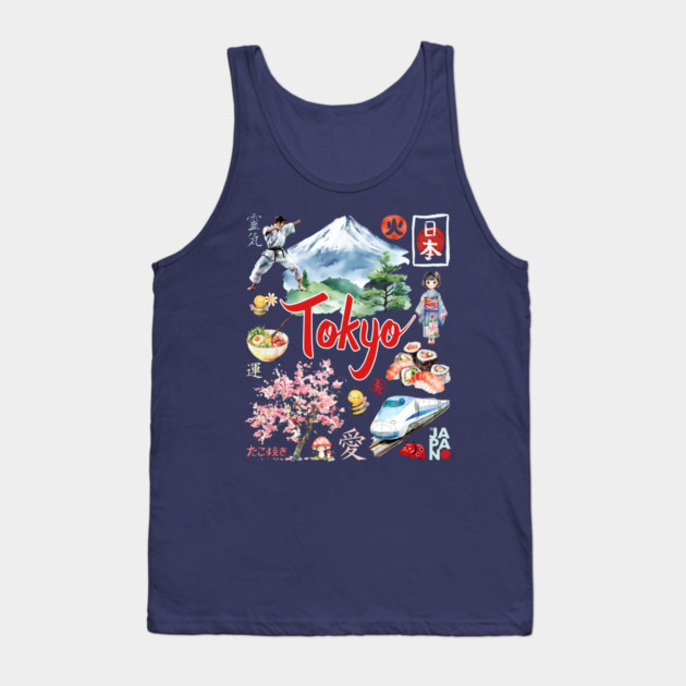 Tokyo Japan Neon and Traditional Aesthetic Collage Tank Top by TuncGK