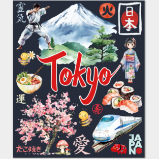 Tokyo Japan Neon and Traditional Aesthetic Collage Posters and Art