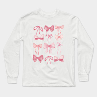 Cute Preppy Pink Bows Long Sleeve T-Shirt