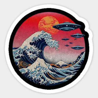 The Great Wave Off Kanagawa Japanese UFO Flying Saucers design Magnet