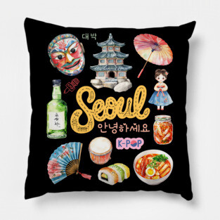Seoul South Korea Cultural Travel Collage Pillow