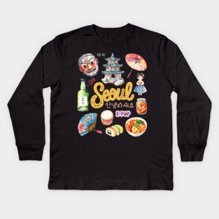 Seoul South Korea Cultural Travel Collage Kids Long Sleeve T-Shirt