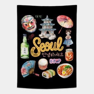Seoul South Korea Cultural Travel Collage Tapestry