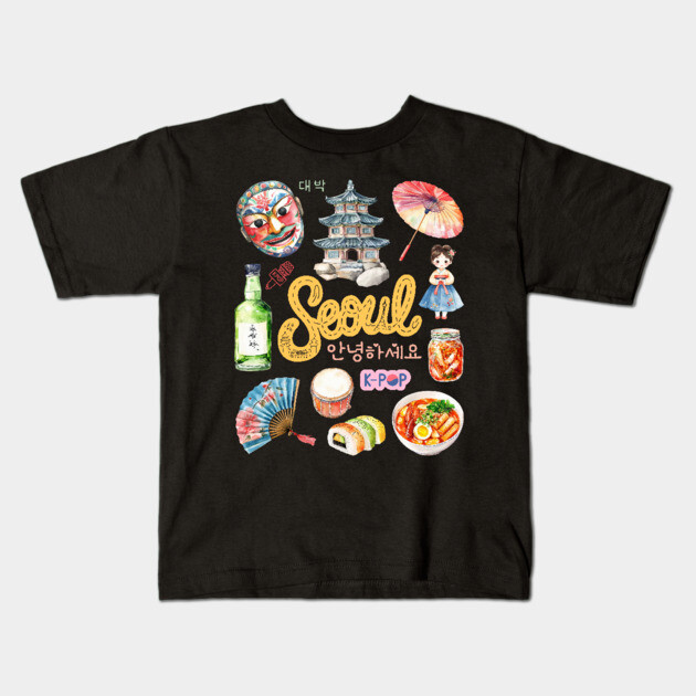 Seoul South Korea Cultural Travel Collage Kids T-Shirt by TuncGK