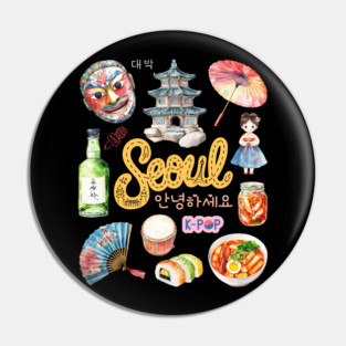 Seoul South Korea Cultural Travel Collage Pin