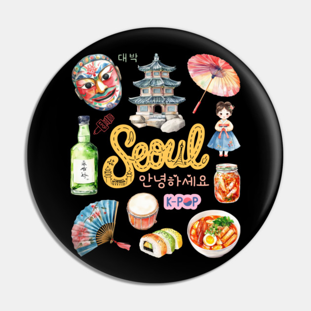 Seoul South Korea Cultural Travel Collage Pin by TuncGK