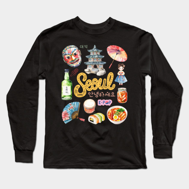 Seoul South Korea Cultural Travel Collage Long Sleeve T-Shirt by TuncGK