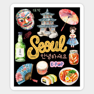 Seoul South Korea Cultural Travel Collage Sticker