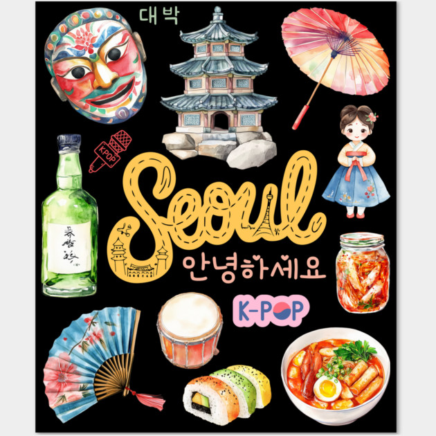 Seoul South Korea Cultural Travel Collage Wall Art by TuncGK