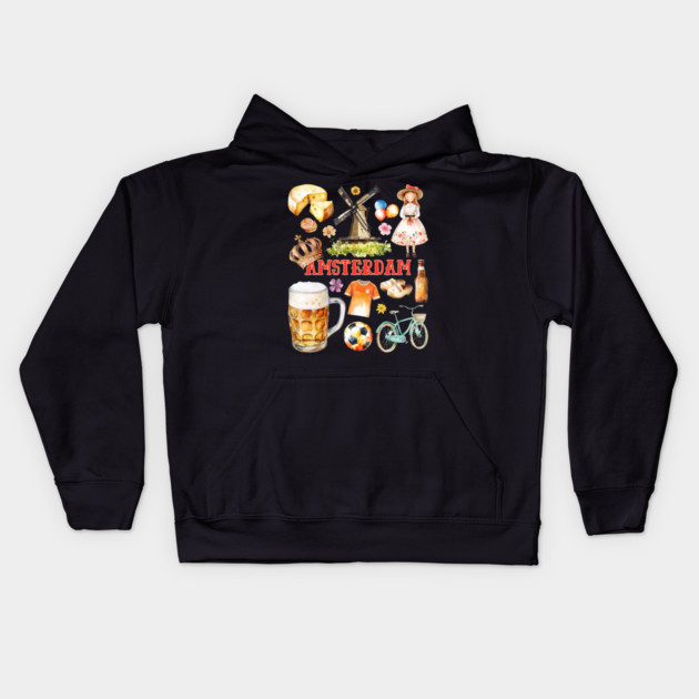 Amsterdam Netherlands Dutch Travel Collage Kids Hoodie by TuncGK