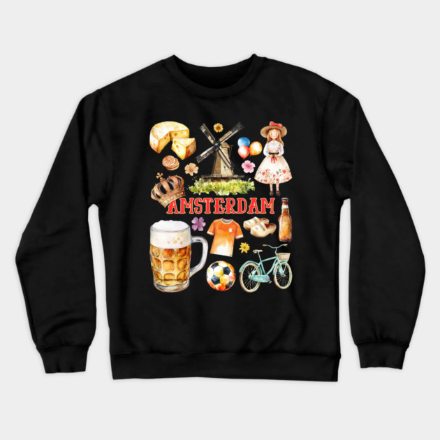 Amsterdam Netherlands Dutch Travel Collage Crewneck Sweatshirt by TuncGK