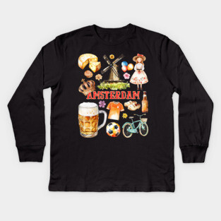 Amsterdam Netherlands Dutch Travel Collage Kids Long Sleeve T-Shirt