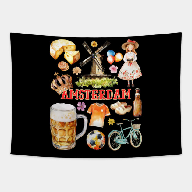 Amsterdam Netherlands Dutch Travel Collage Tapestry by TuncGK