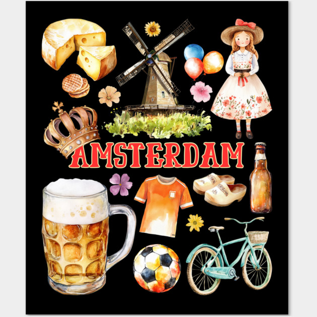 Amsterdam Netherlands Dutch Travel Collage Wall Art by TuncGK