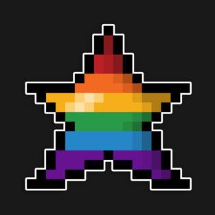 Pixelated Rainbow Pixel Star Design with LGBTQ+ Pride Colors and Retro Gamer Style T-Shirt